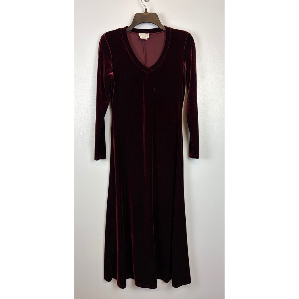 Moda Intl Wine Burgundy Velvet Long‎ Sleeve V-Neck Maxi Dress Small Whimsigoth